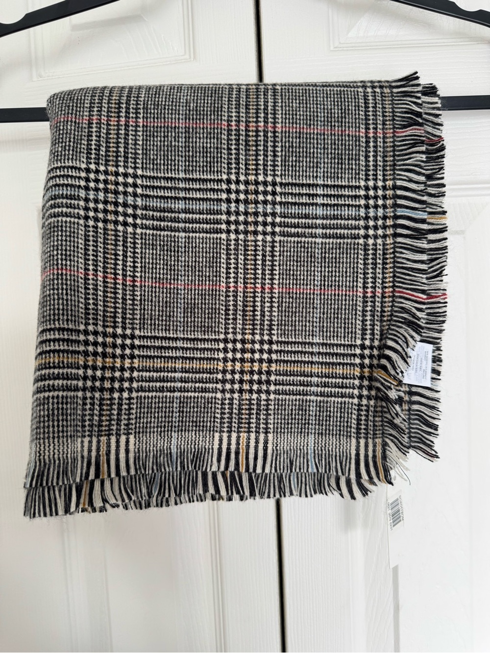 Madewell plaid Fringe Scarf in Black, Cream & Pink Accent new